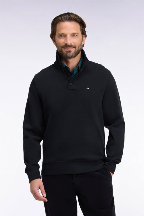 Sweatshirt col polo en coton noir coupe droite - Image 3