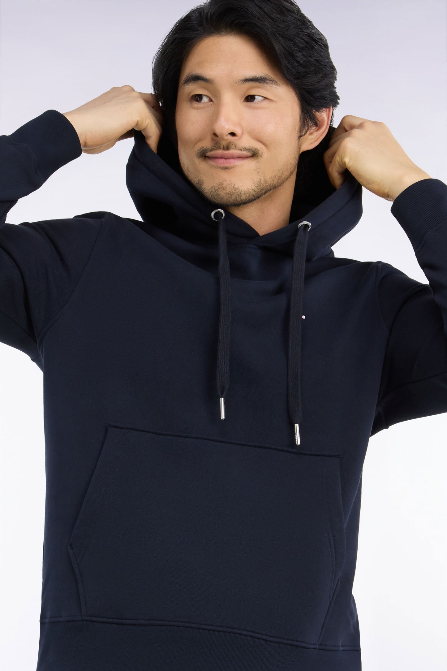 Sweatshirt à capuche en molleton coton marine coupe droite