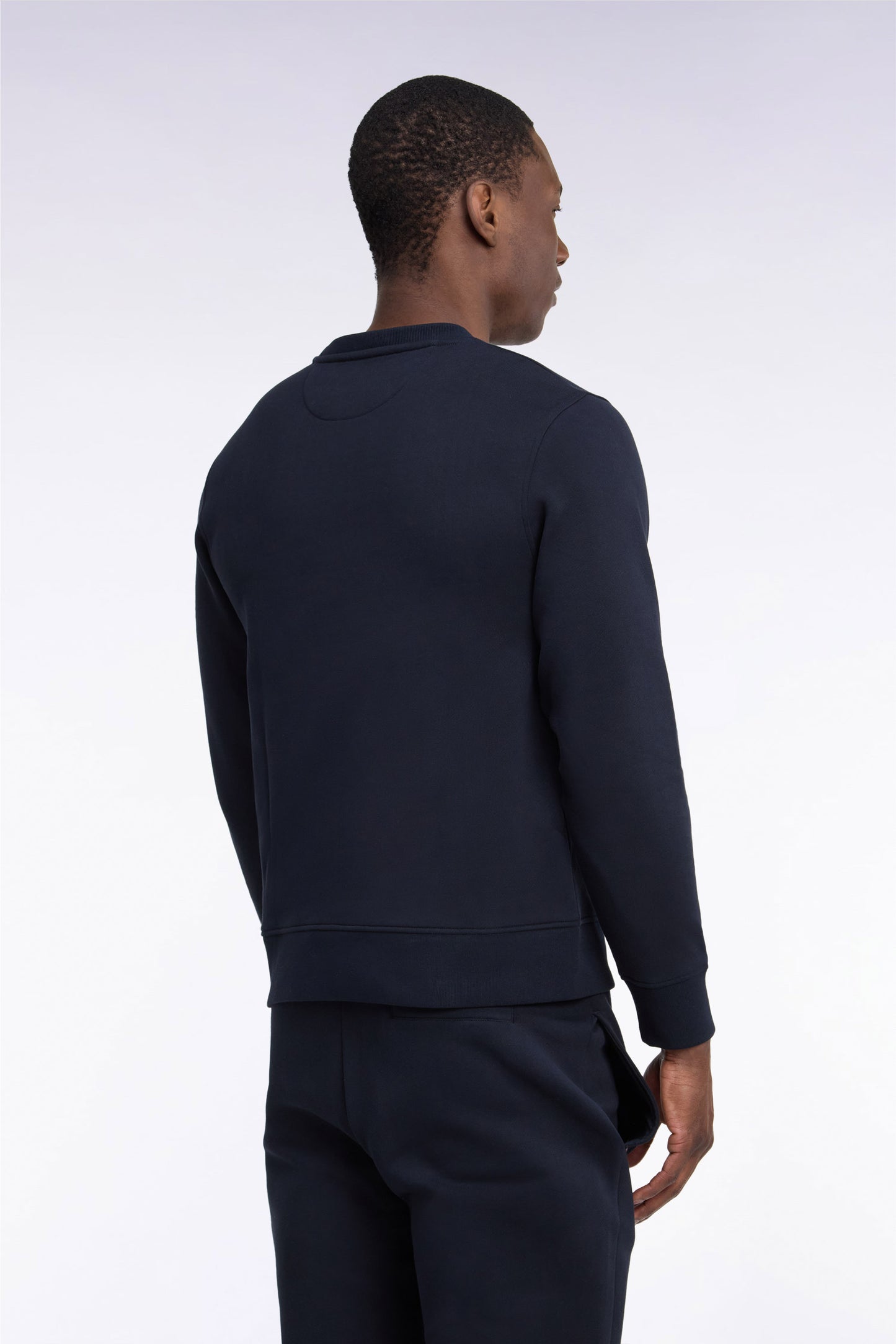 Sweatshirt col rond en molleton coton marine coupe droite