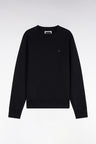 Round neck sweatshirt in black cotton fleece, straight cut