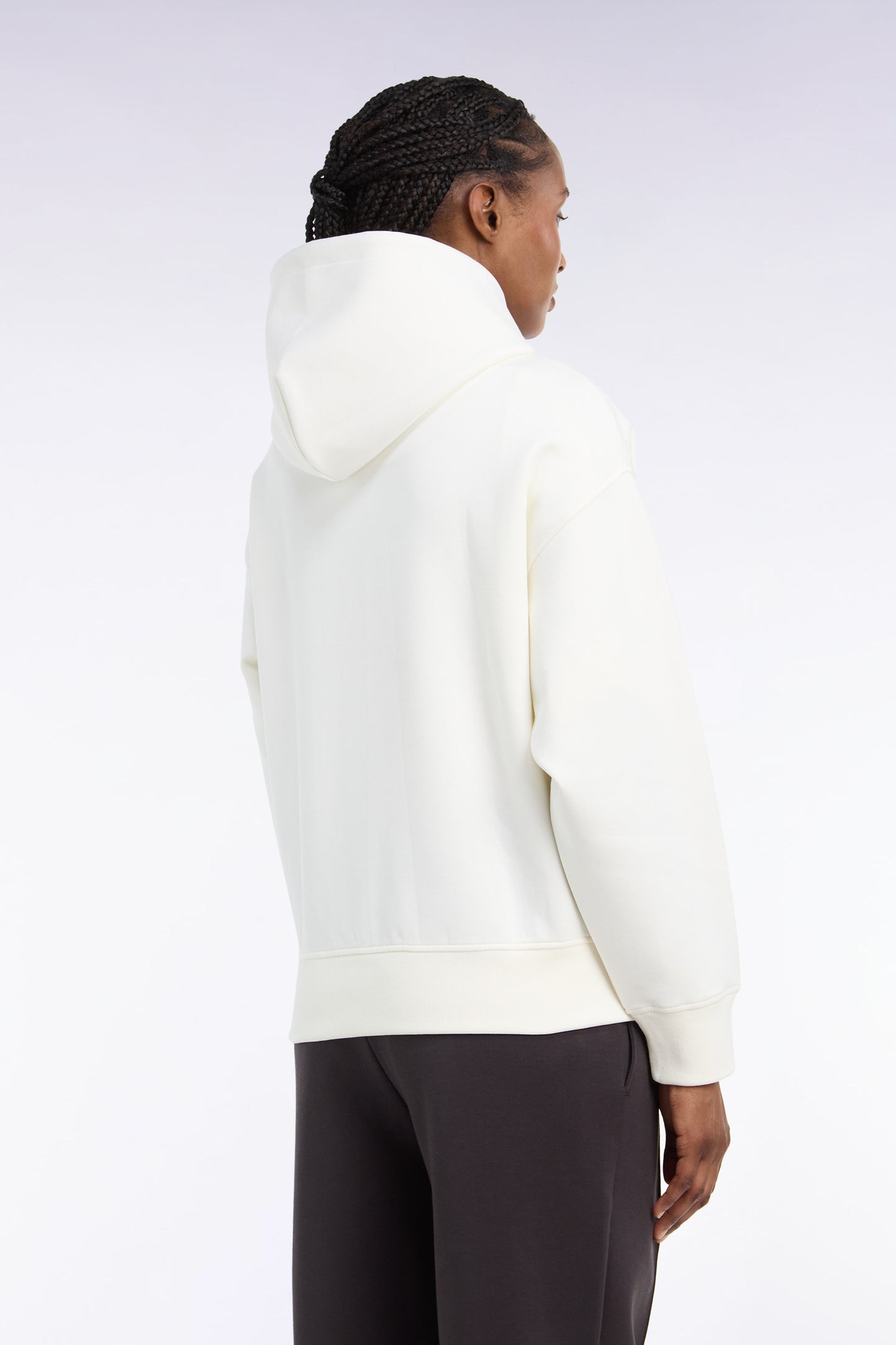 Sweatshirt à capuche unisexe en interlock écru coupe loose