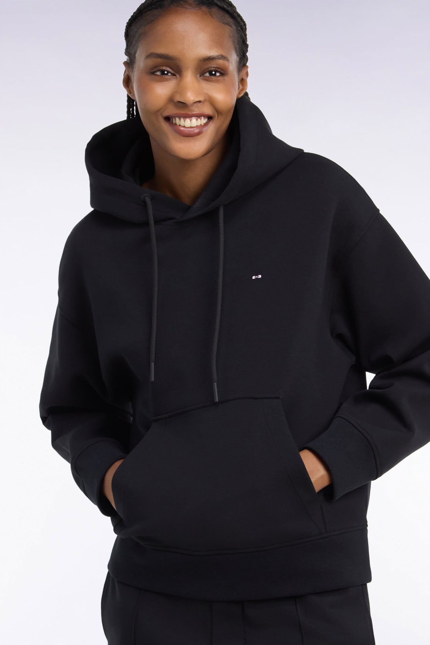 Sweatshirt à capuche unisexe en interlock noir coupe loose