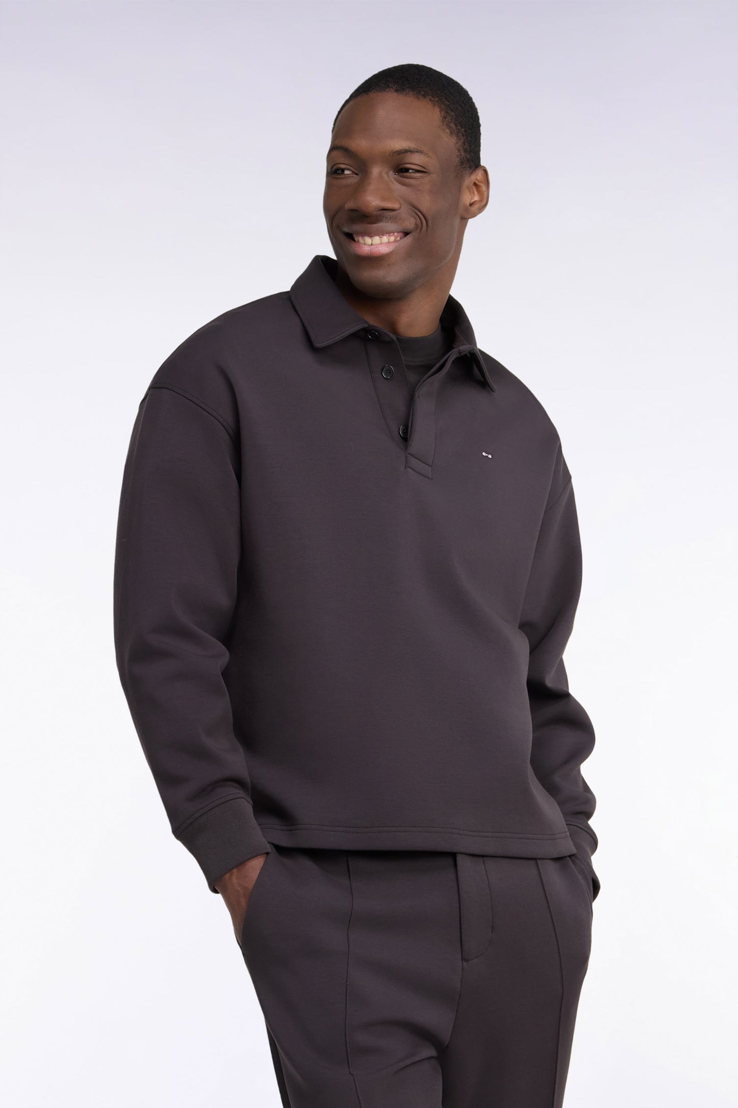 Sweatshirt unisexe à col maillot en interlock de coton marron