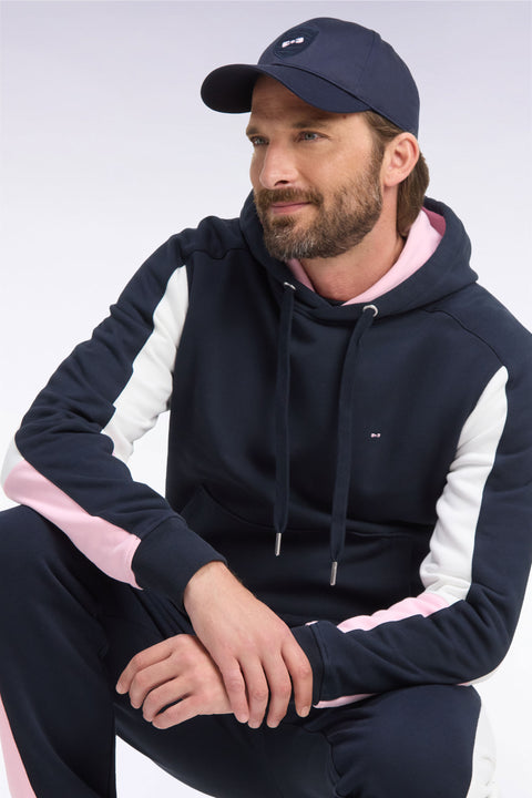 Navy cotton hooded sweatshirt with cut-out sleeves, straight cut - Image 1