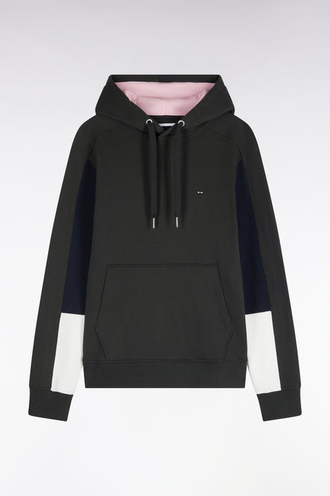 Sweatshirt à capuche en coton kaki à découpes de manches coupe droite - Image 2