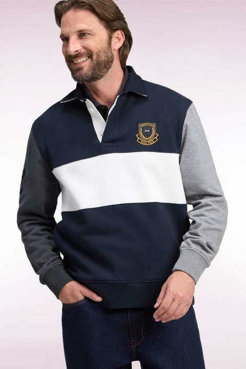 Sweatshirt en coton à découpes marine écusson brodé - Image 1