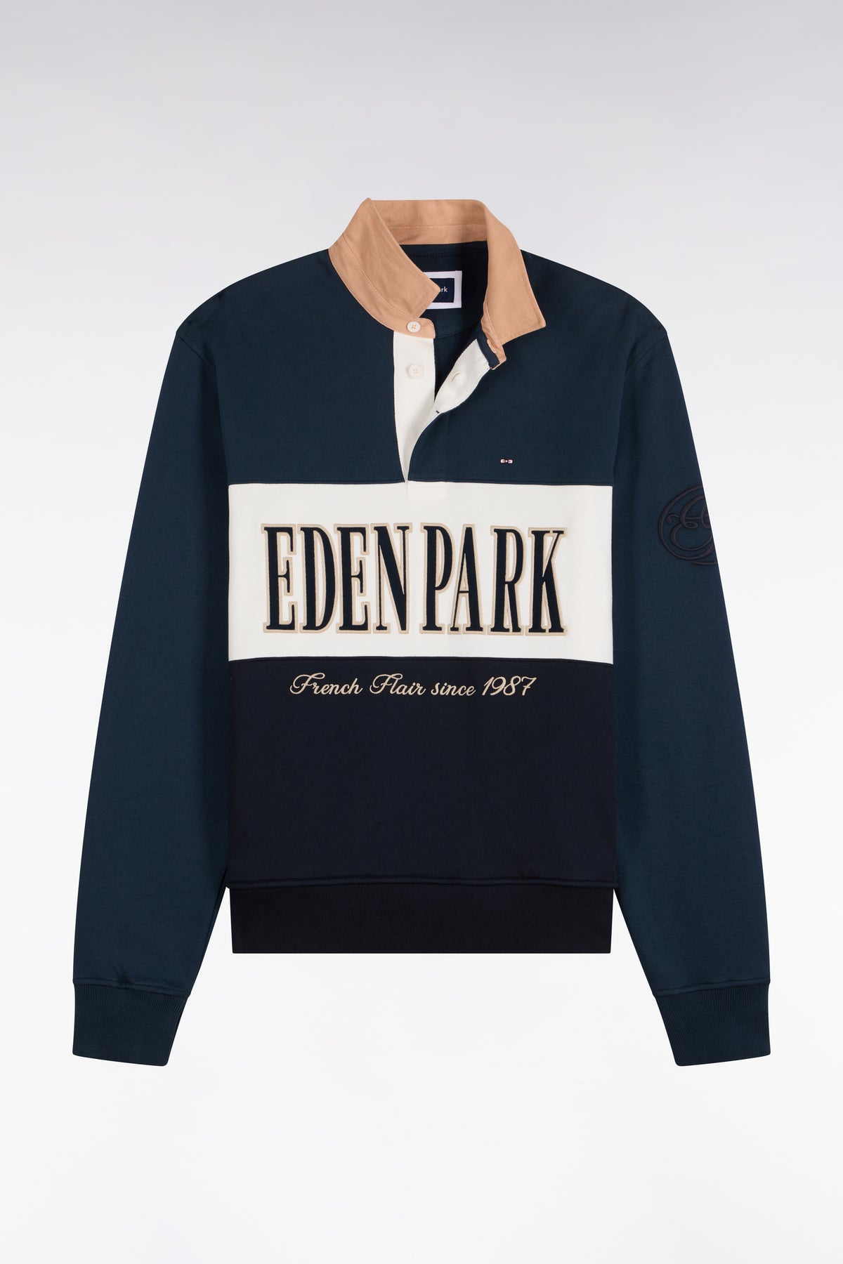 Gray straight cut polo collar zipped sweatshirt
