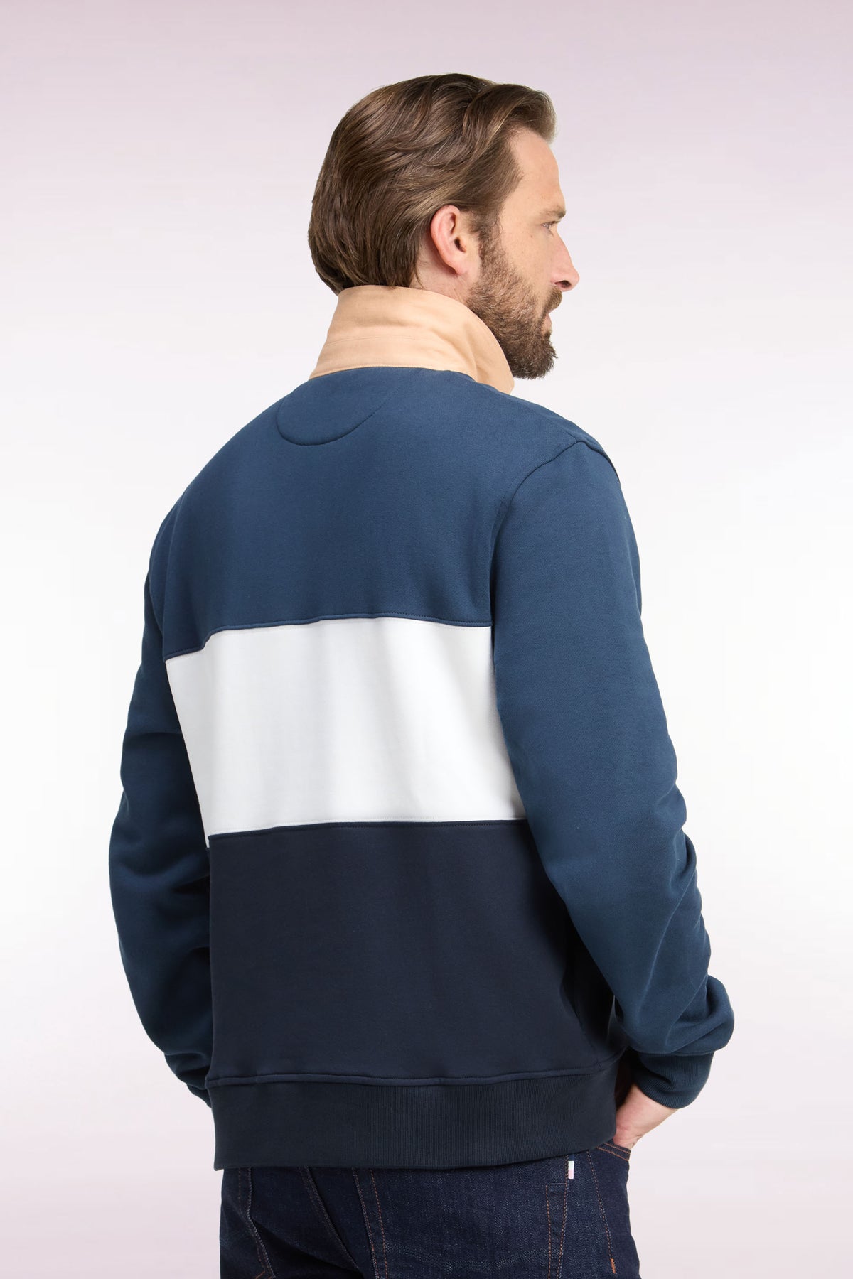 Gray straight cut polo collar zipped sweatshirt