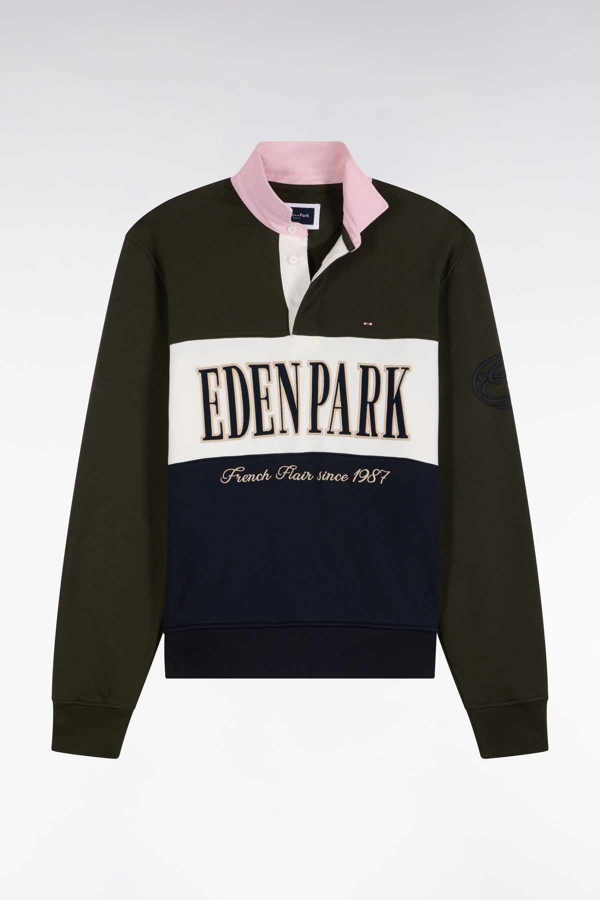 Khaki straight cut polo collar zipped sweatshirt