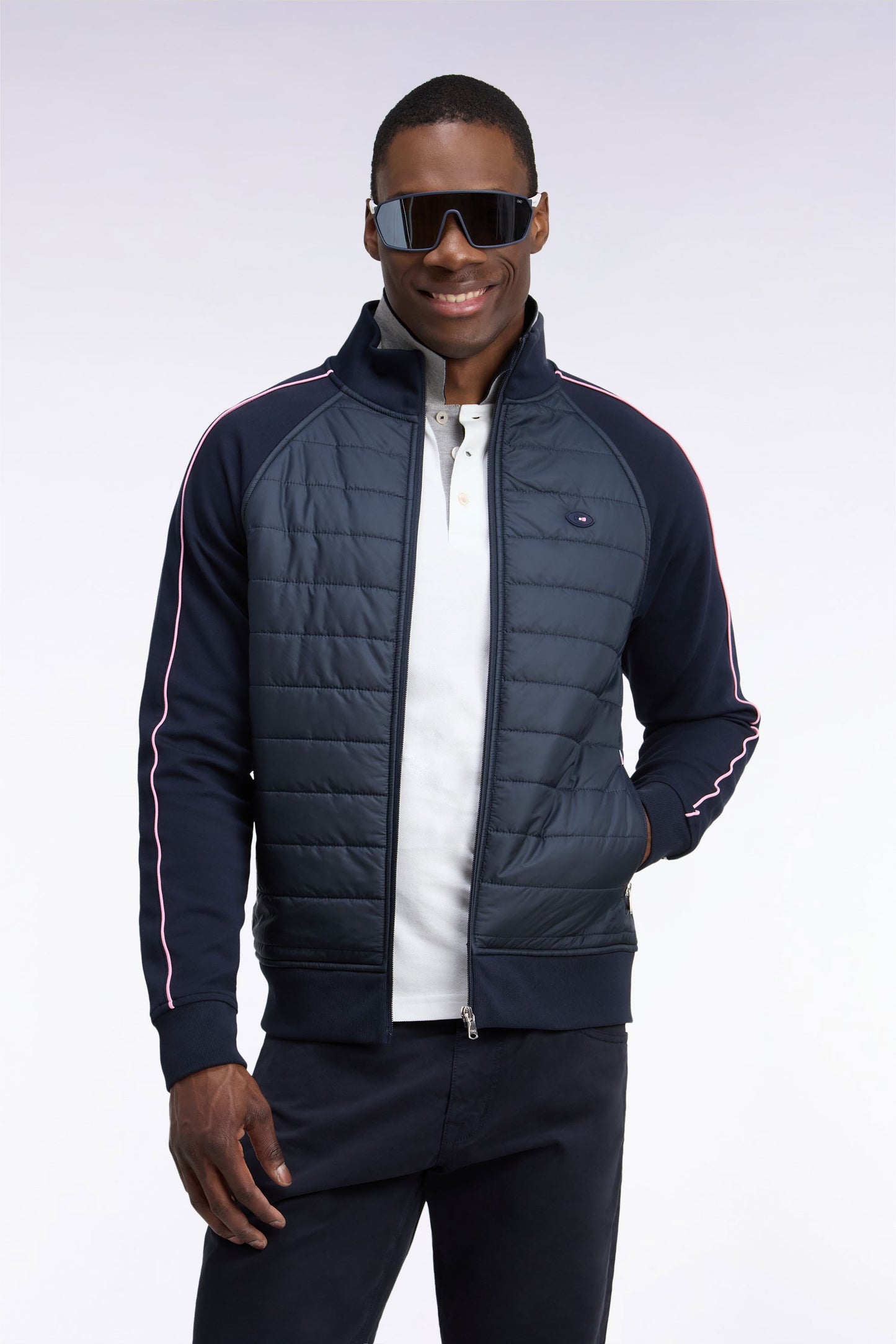 Sweatshirt zippé à parmenture matelassée marine XV de France coupe droite
