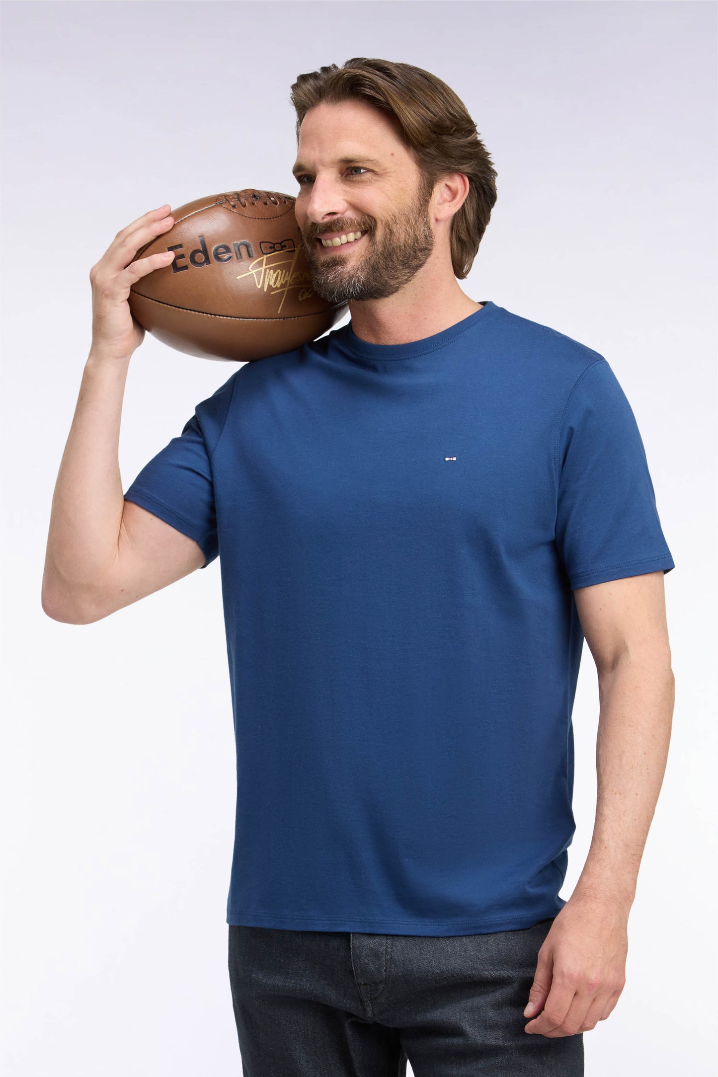 T-shirt manches courtes col rond en coton marine coupe droite