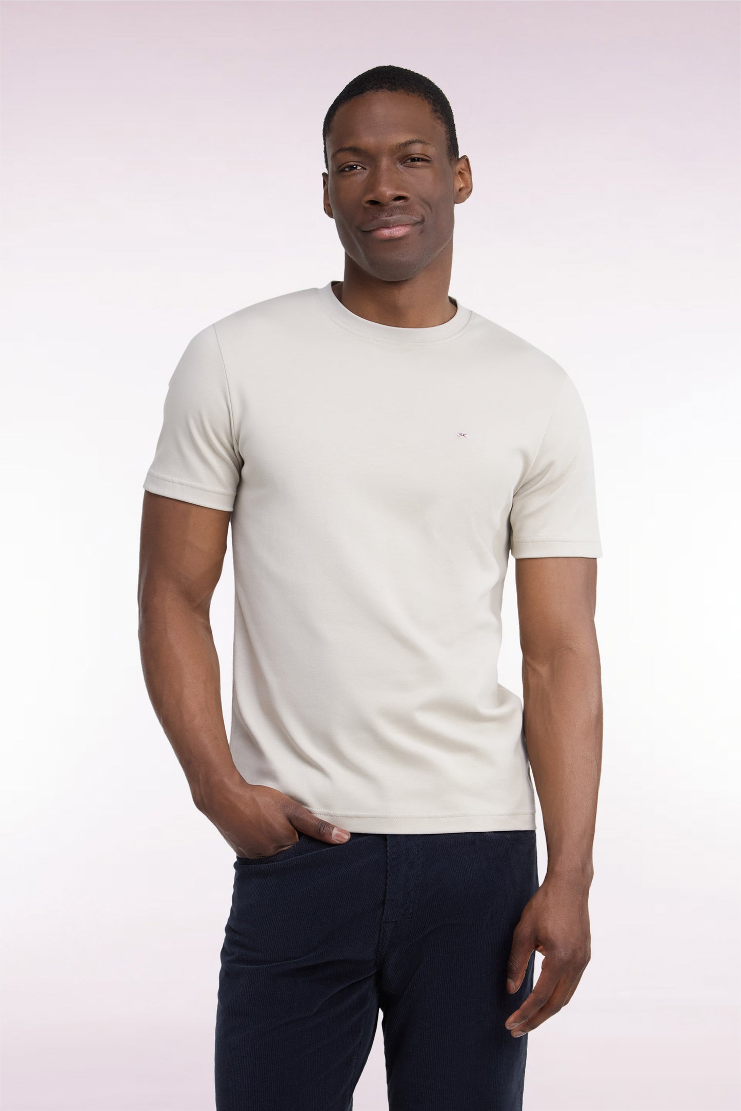 T-shirt manches courtes en coton grège coupe droite