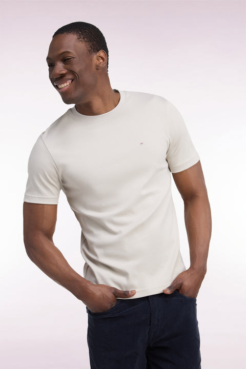 T-shirt manches courtes en coton grège coupe droite - Image 1