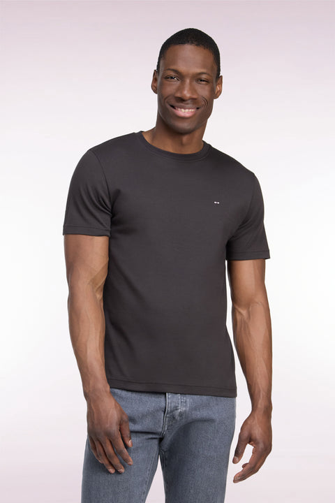 T-shirt manches courtes en coton marron coupe droite - Image 3