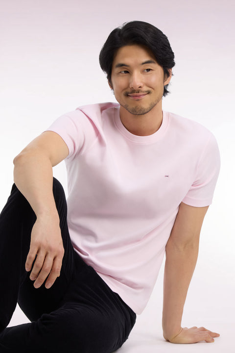 T-shirt manches courtes en coton rose coupe droite - Image 1