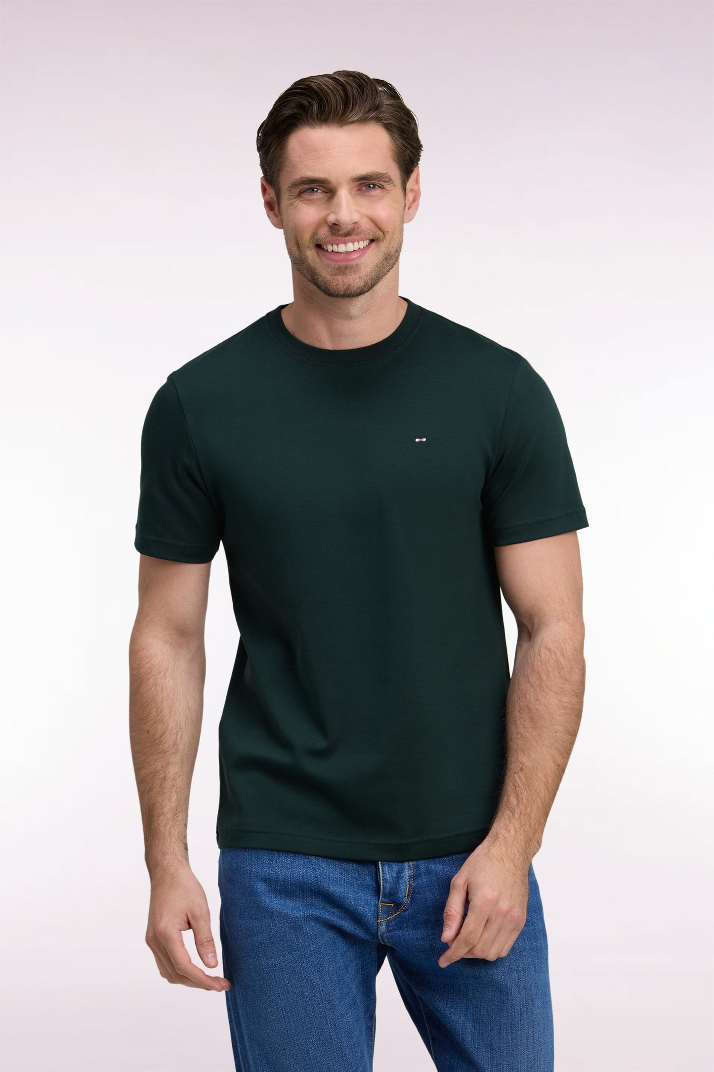 T-shirt manches courtes en coton vert foncé coupe droite