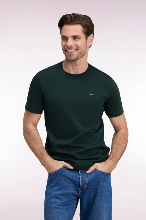 T-shirt manches courtes en coton vert foncé coupe droite - Image 1