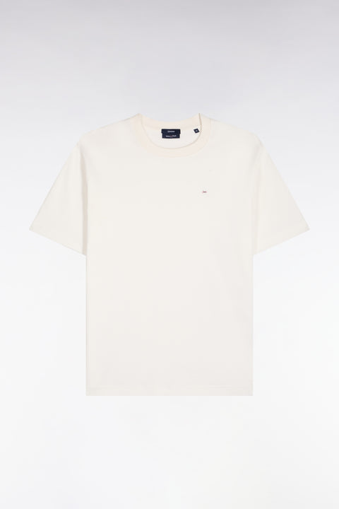 T-shirt col rond unisexe à manches courtes en coton mercerisé écru coupe loose - Image 2