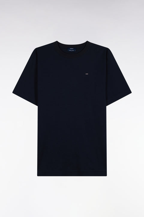 T-shirt col rond unisexe à manches courtes en coton mercerisé marine coupe loose - Image 2