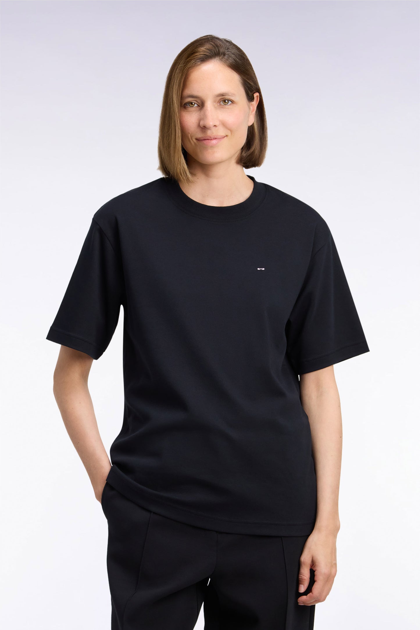 T-shirt col rond unisexe à manches courtes en coton mercerisé noir coupe loose