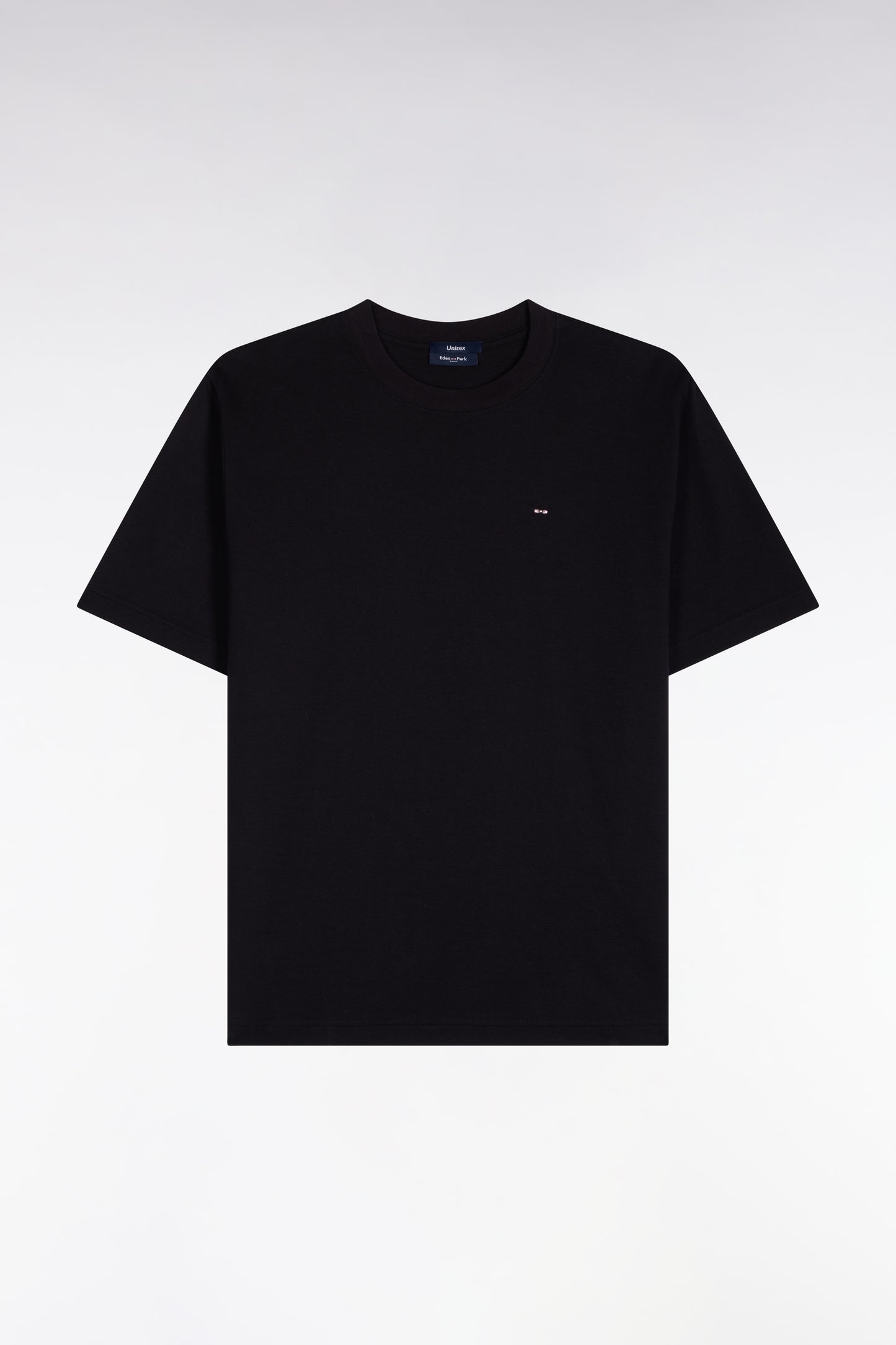 T-shirt col rond unisexe à manches courtes en coton mercerisé noir coupe loose