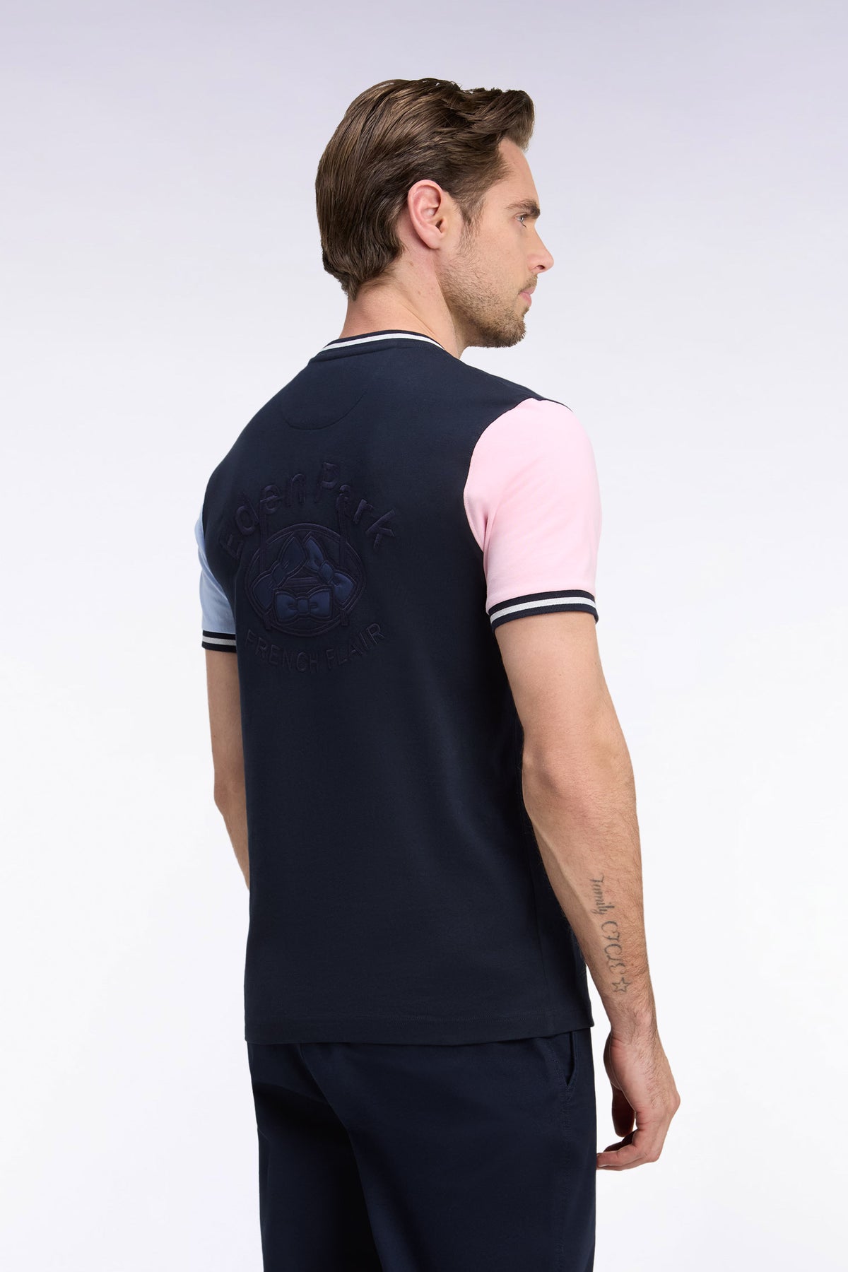 Short-sleeved straight-cut tricolor cotton T-shirt