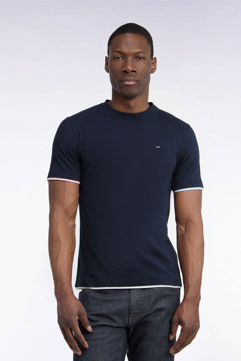 T-shirt manches courtes en coton marine sérigraphie dos coupe droite - Image 3