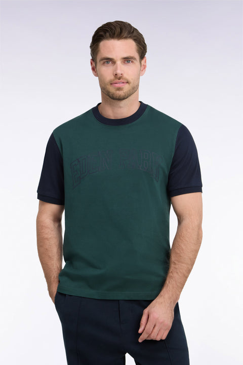 T-shirt manches courtes en coton marine et kaki coupe droite - Image 3