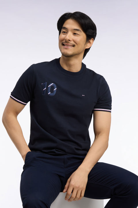 T-shirt en coton marine brodrie numéro 10 - Image 1