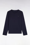 Long-sleeved navy cotton T-shirt with slim fit