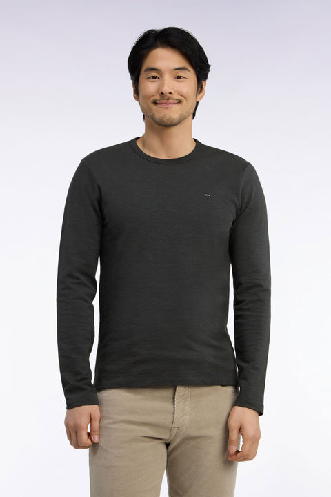 T-shirt manches longues en coton kaki coupe ajustée - Image 3