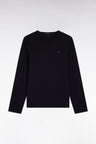 Long-sleeved black cotton T-shirt with slim fit