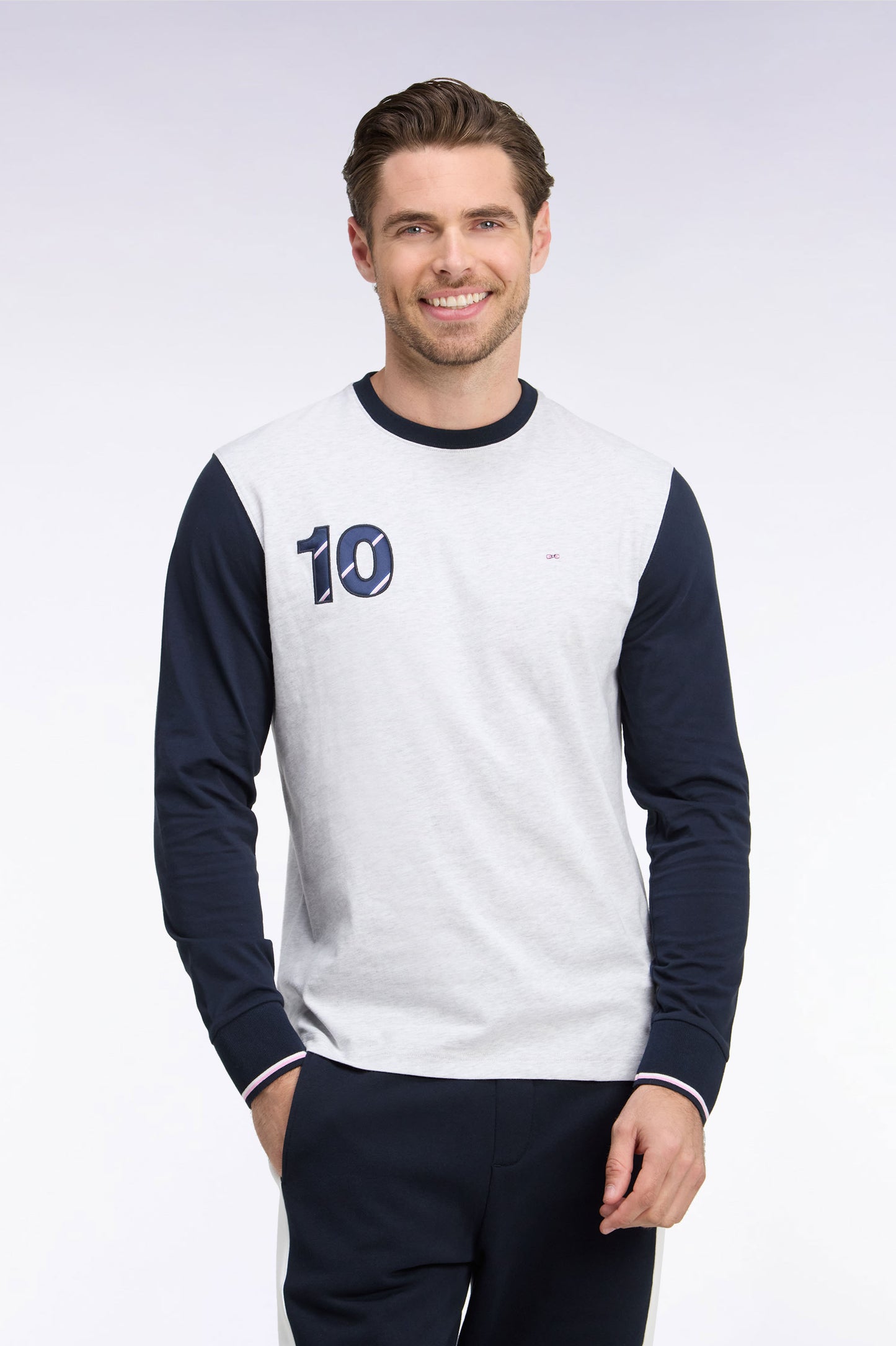 T-shirt à manches longues bicolore en coton gris