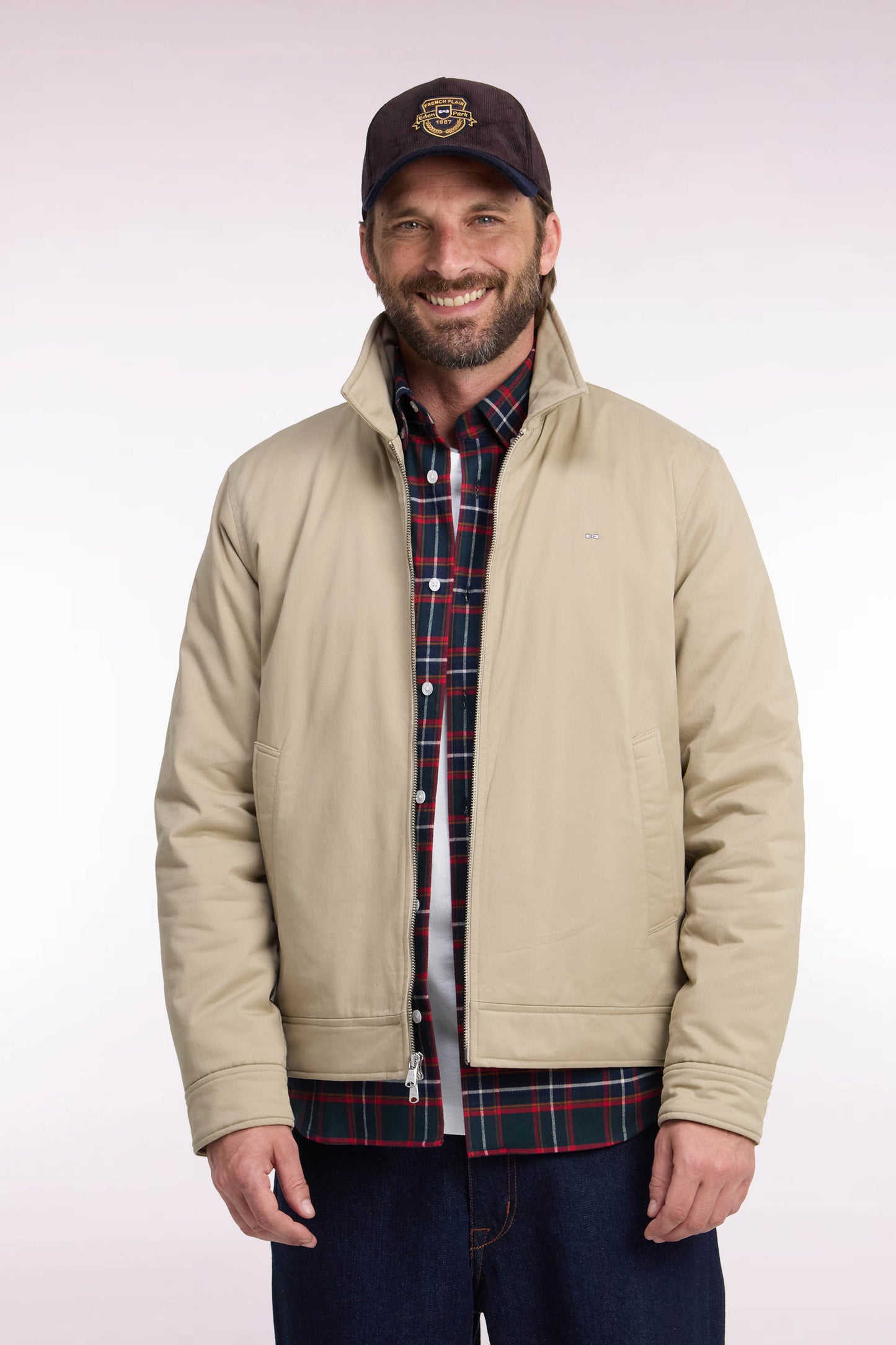 Blouson en coton stretch beige coupe droite