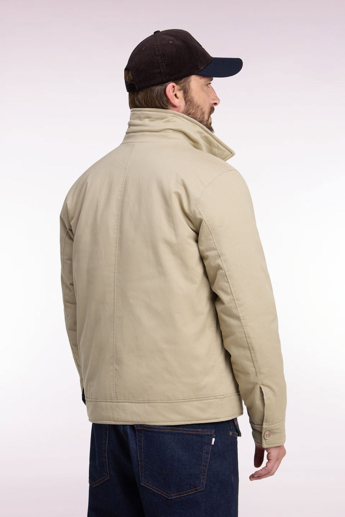 Blouson en coton stretch beige coupe droite