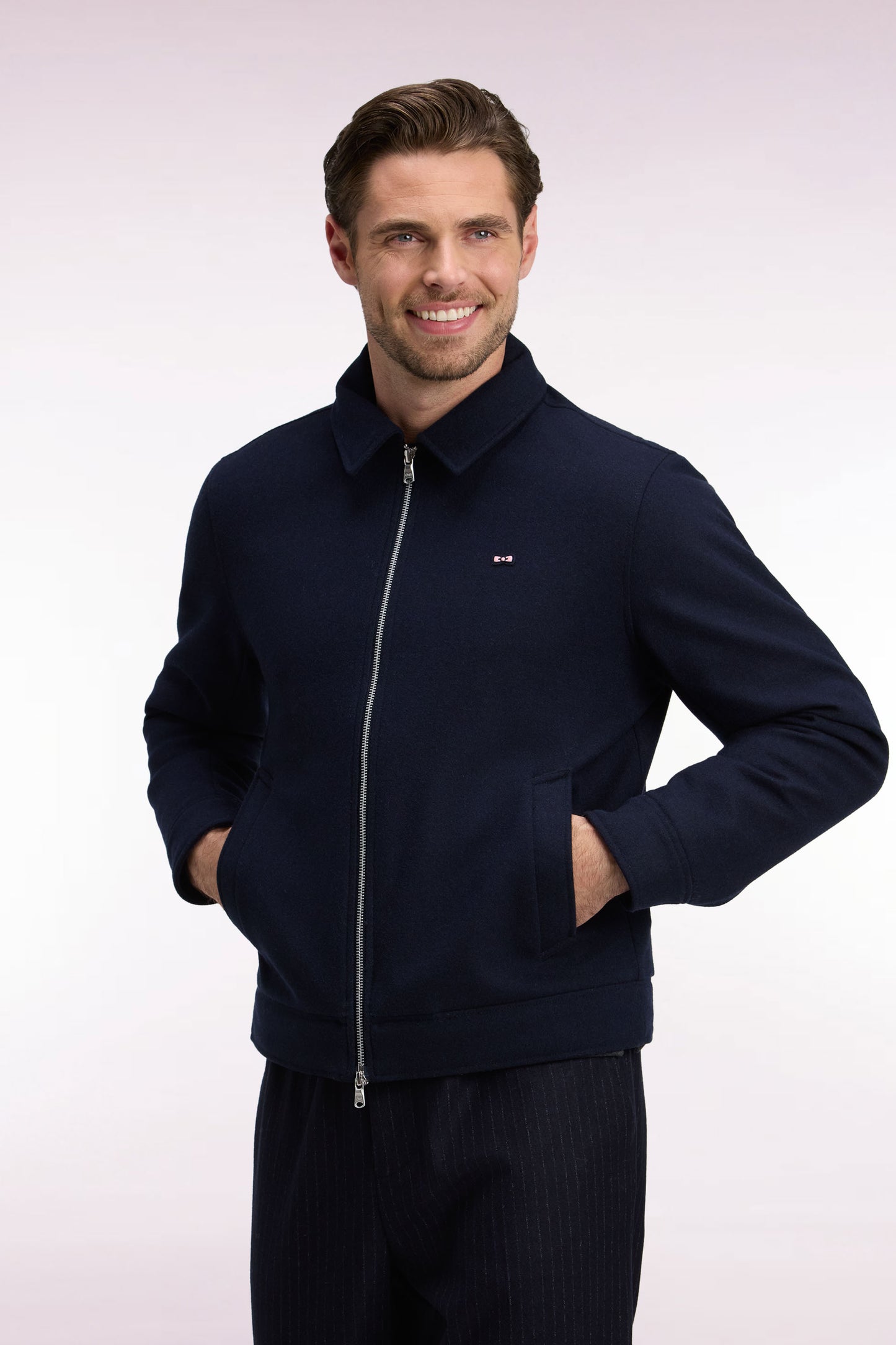 Blouson en flanelle ouatinée marine coupe droite