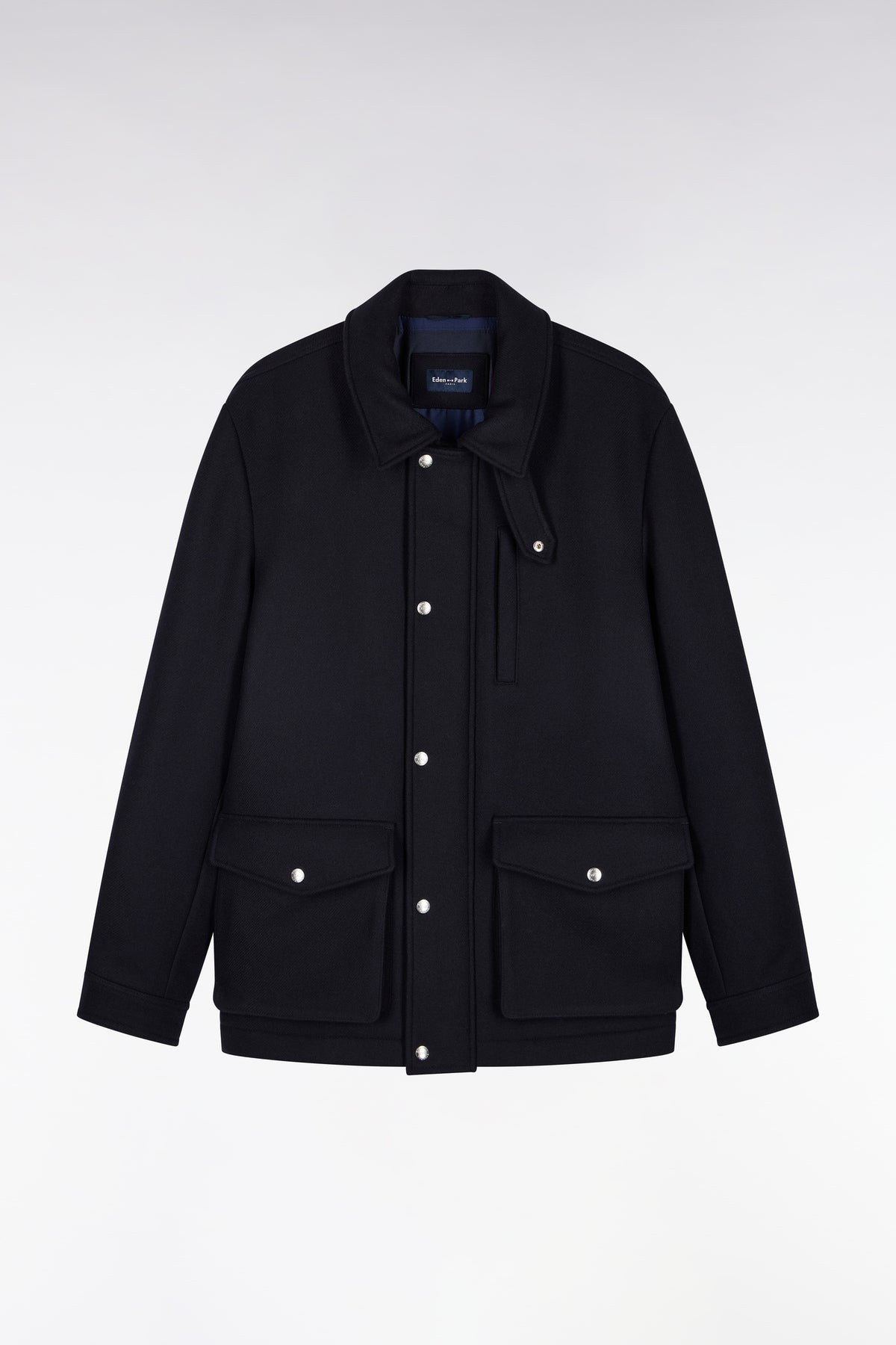 Short straight cut navy flannel parka