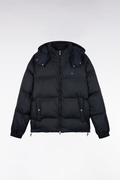Navy nylon down jacket with removable hood - Image 2