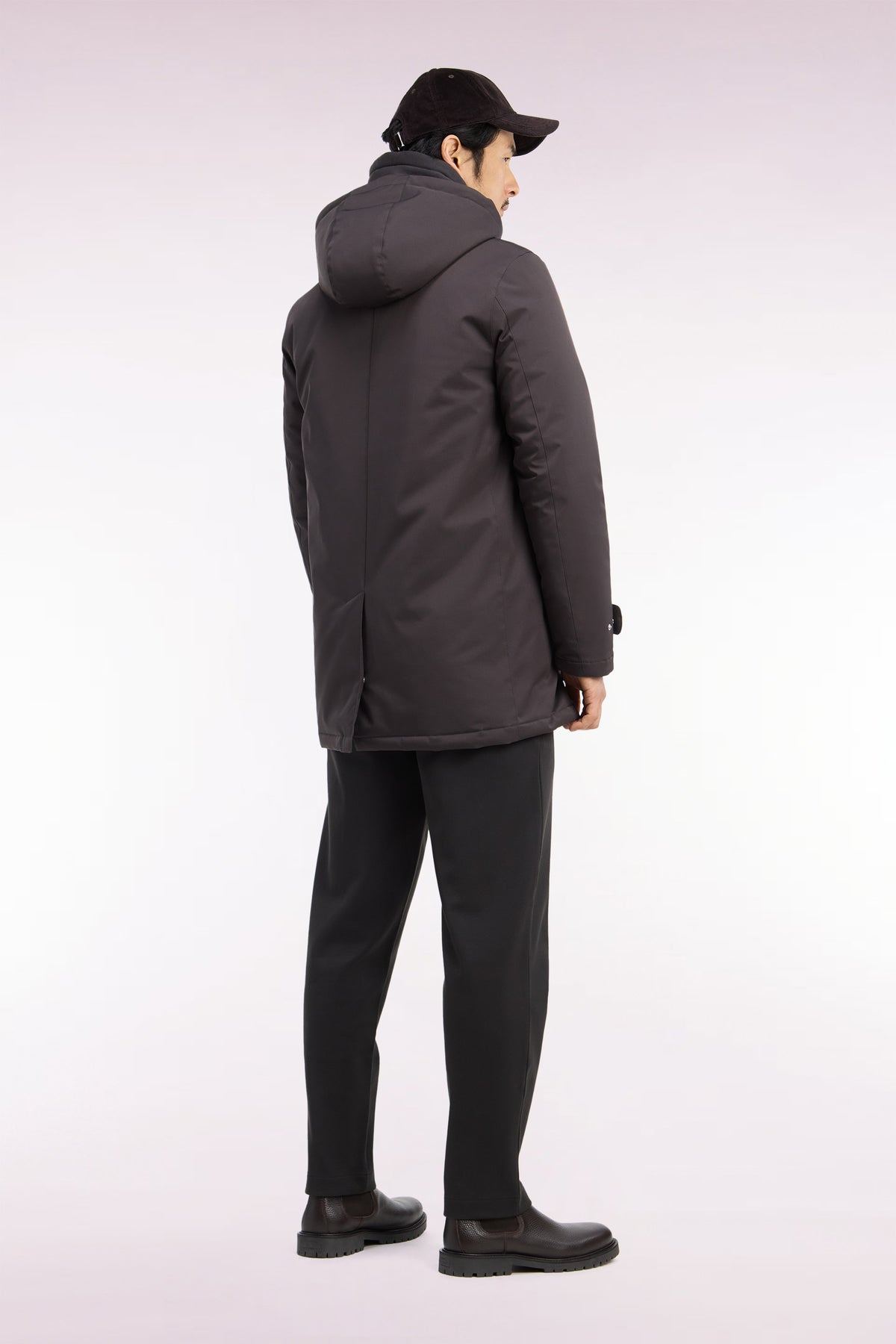 Brown nylon raincoat with removable hood
