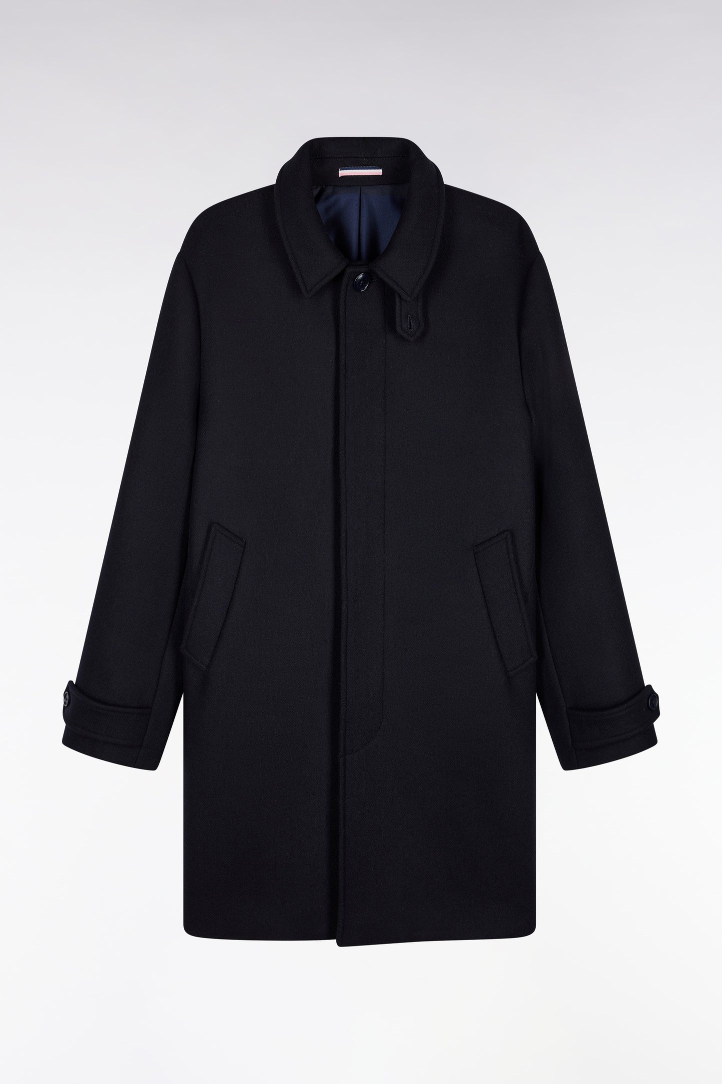 Manteau long en lainage marine coupe droite