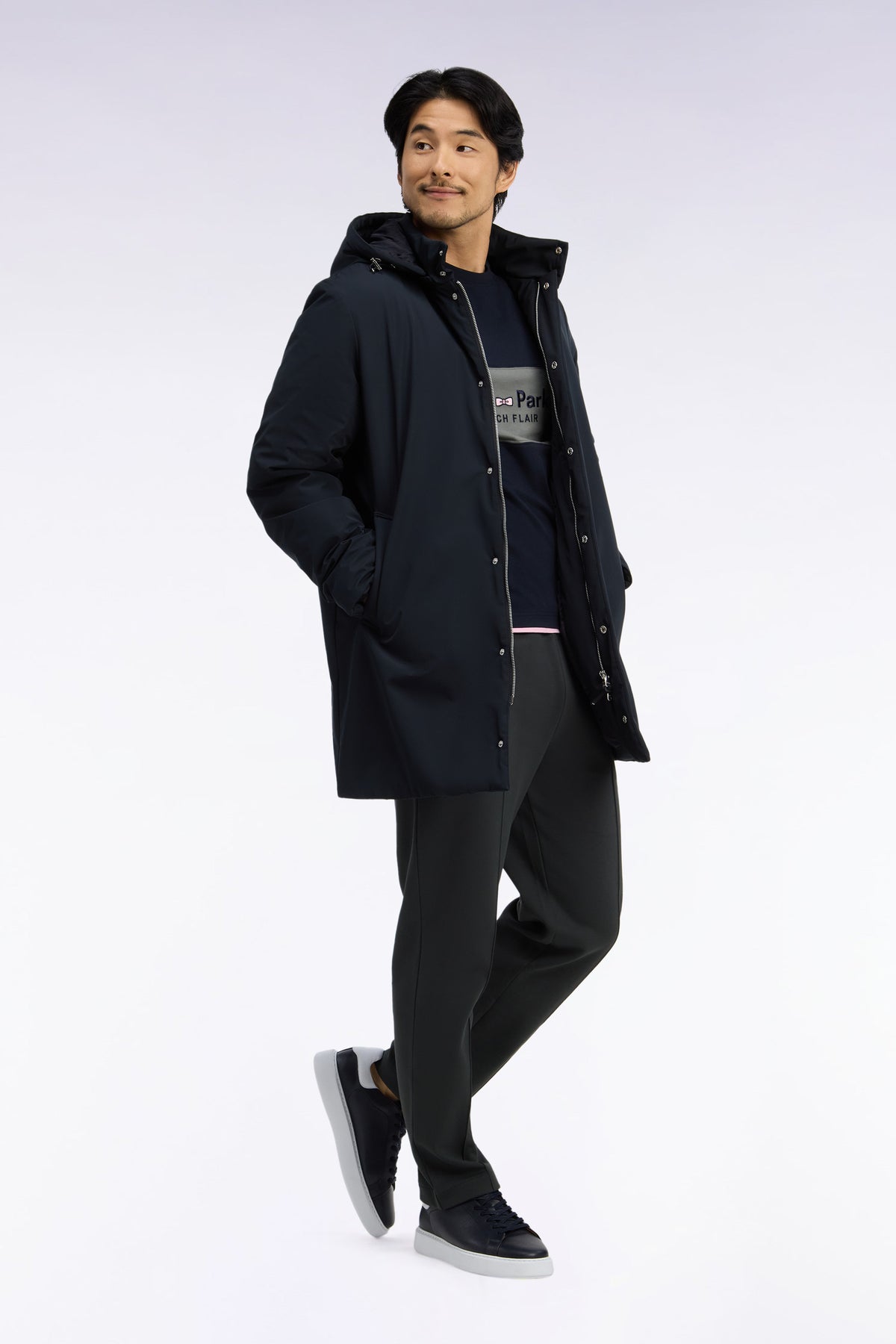 Black parka with removable hood