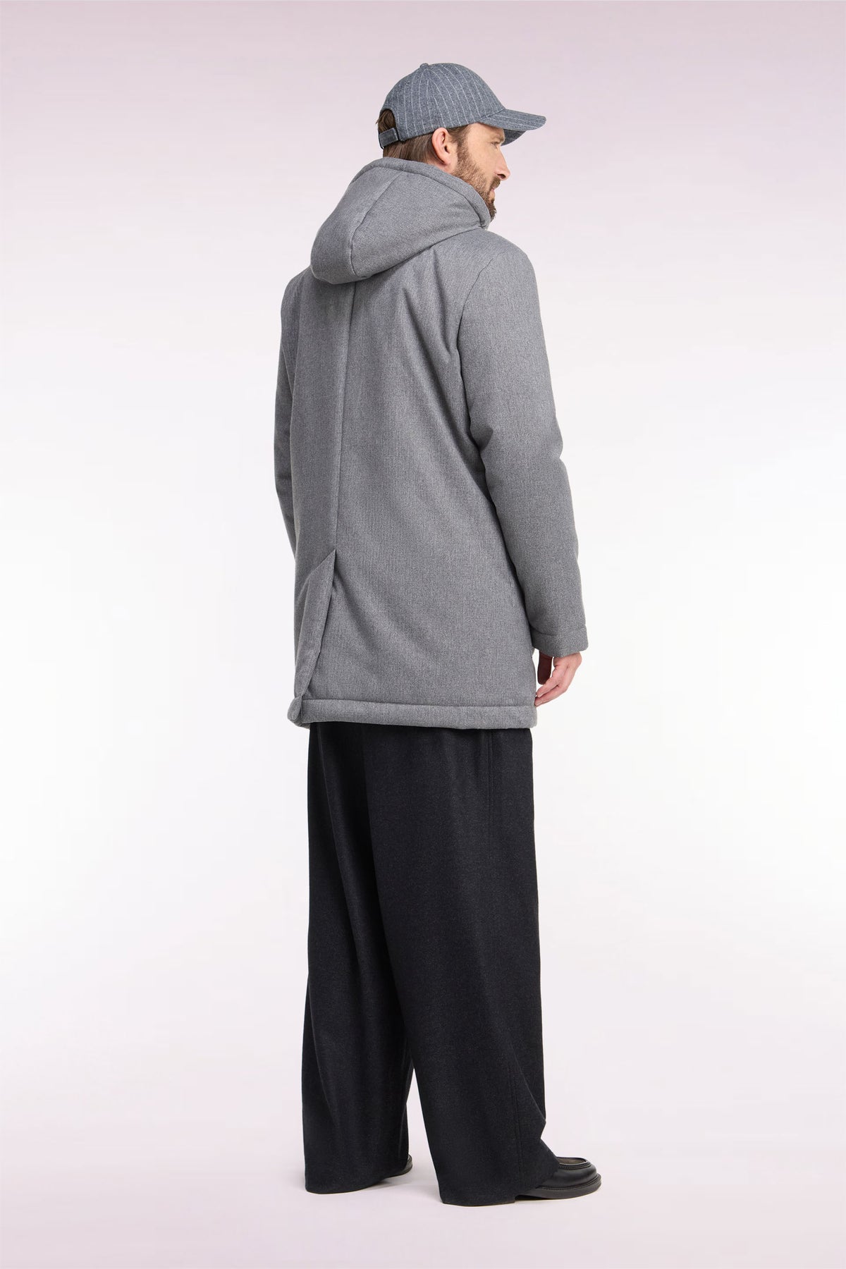 Gray flannel-style parka