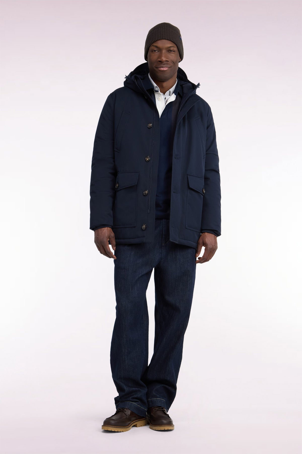 Navy buttoned parka