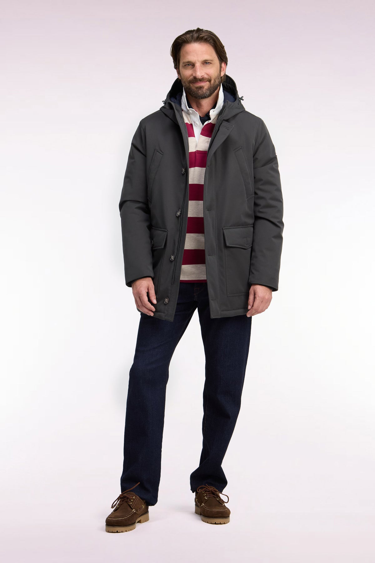 Khaki buttoned parka