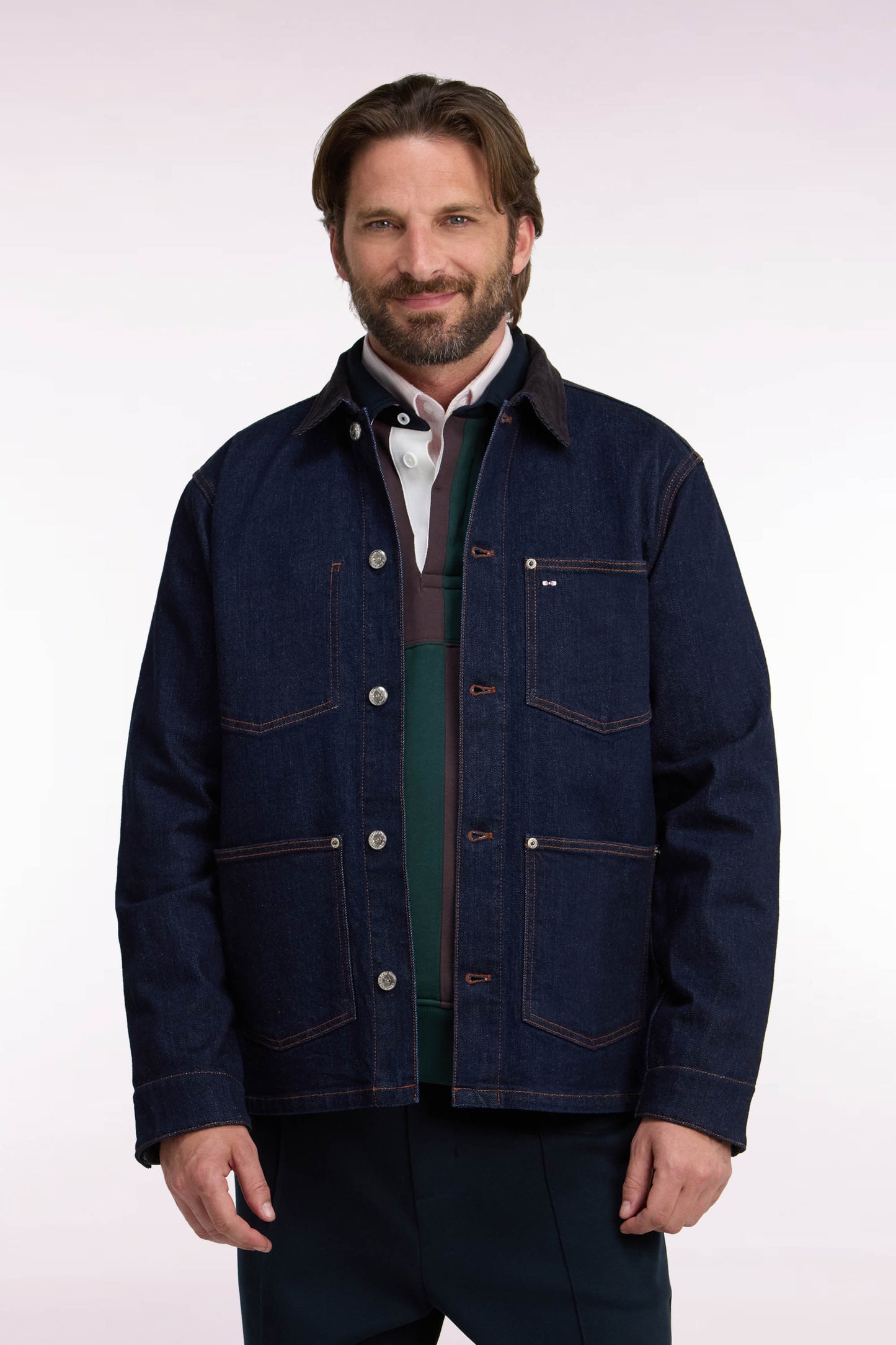 Surchemise en denim brut col en velours côtelé