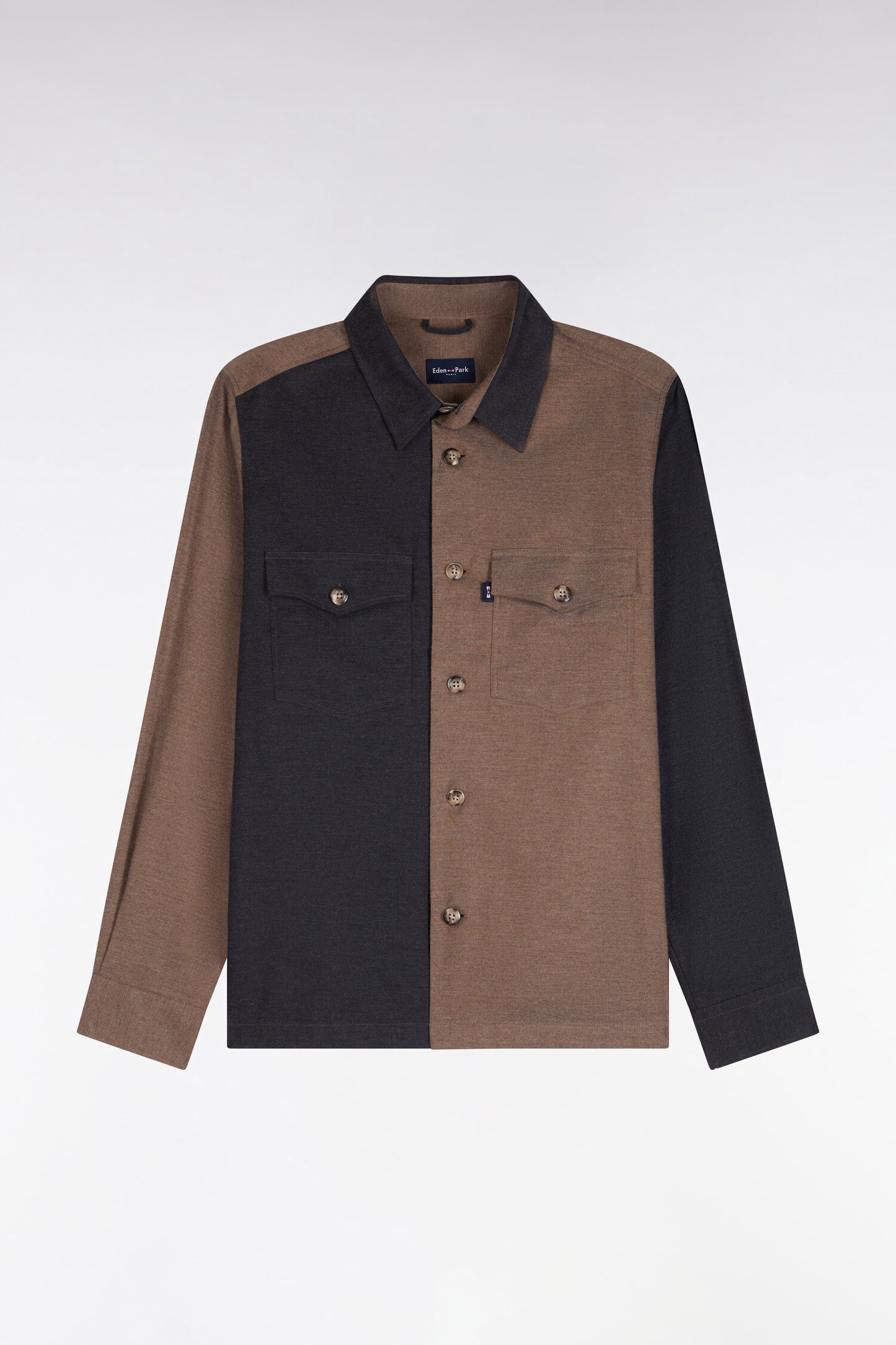 Surchemise en coton bicolore camel et kaki coupe droite