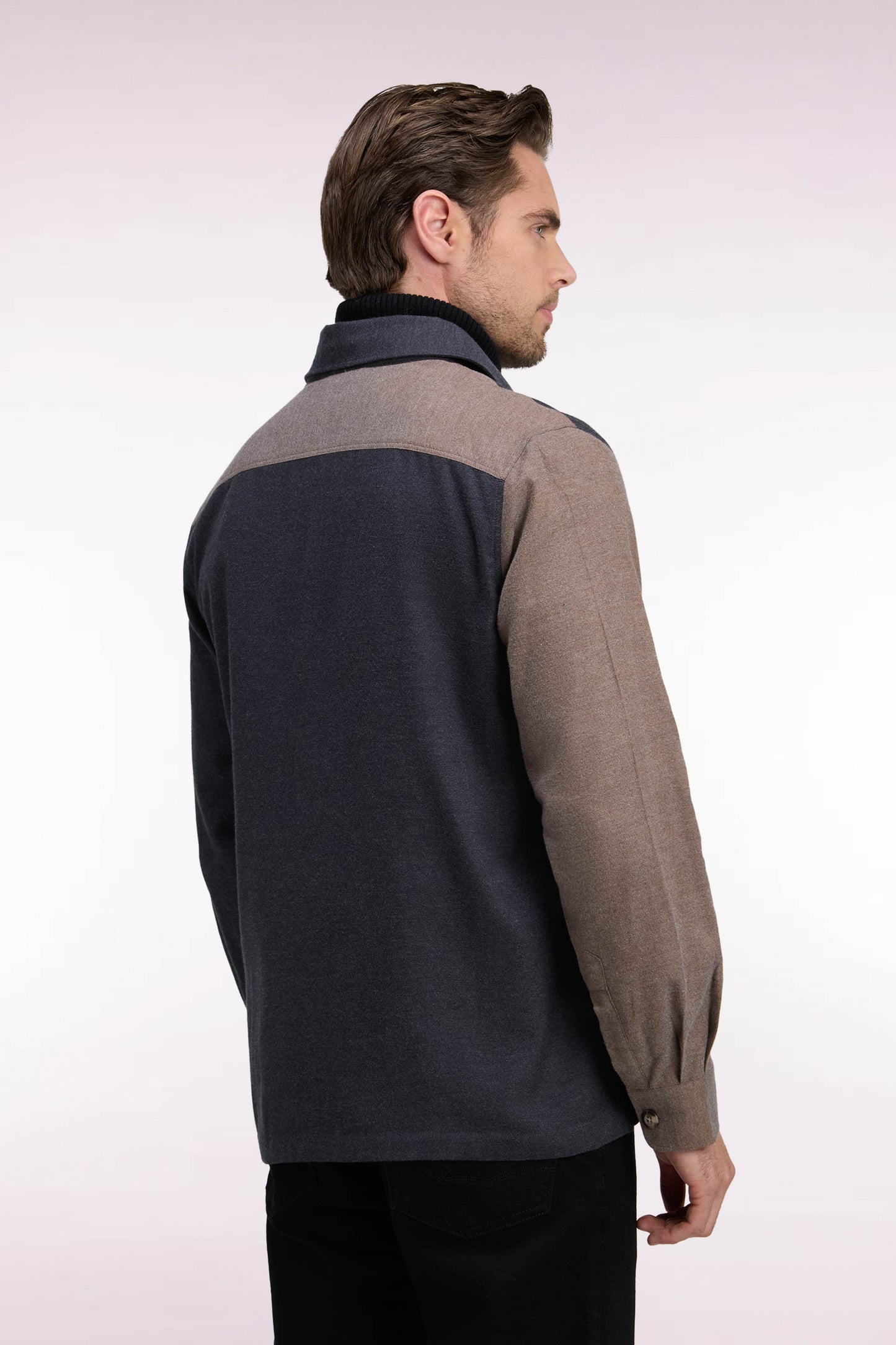 Surchemise en coton bicolore camel et kaki coupe droite