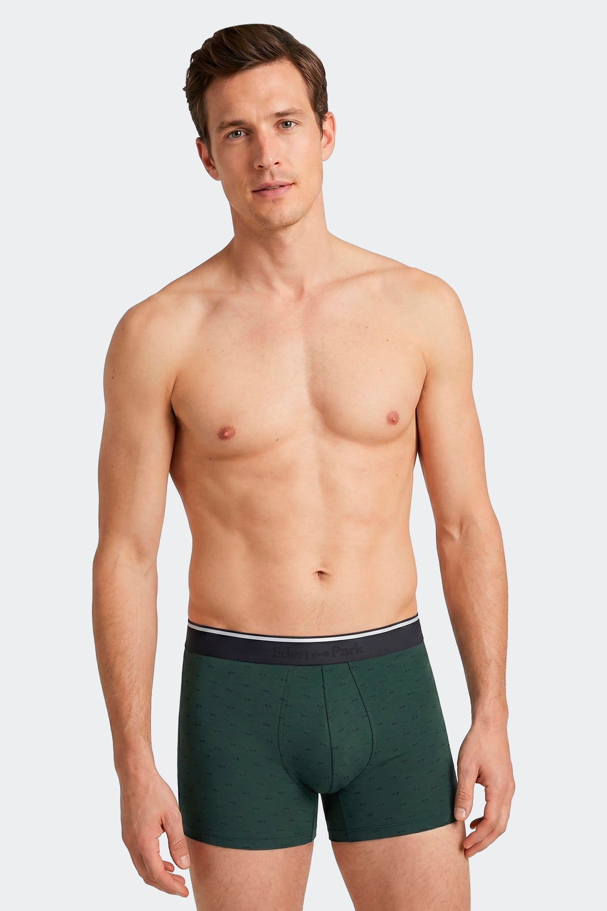 Boxer en coton stretch kaki à micromotifs nœud papillon