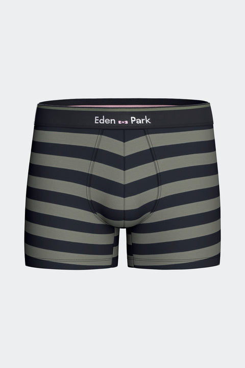 Pack of 2 plain and striped stretch cotton jersey boxers in navy and khaki - Image 3