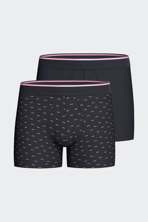 Lot de 2 boxers en jersey de coton stretch unis et imprimés marine - Image 1